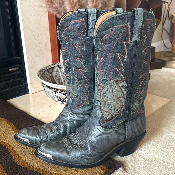 Durango Genuine Leather Distressed Vintage Western Cowboy Boots Green Gray - Picture 1 of 16